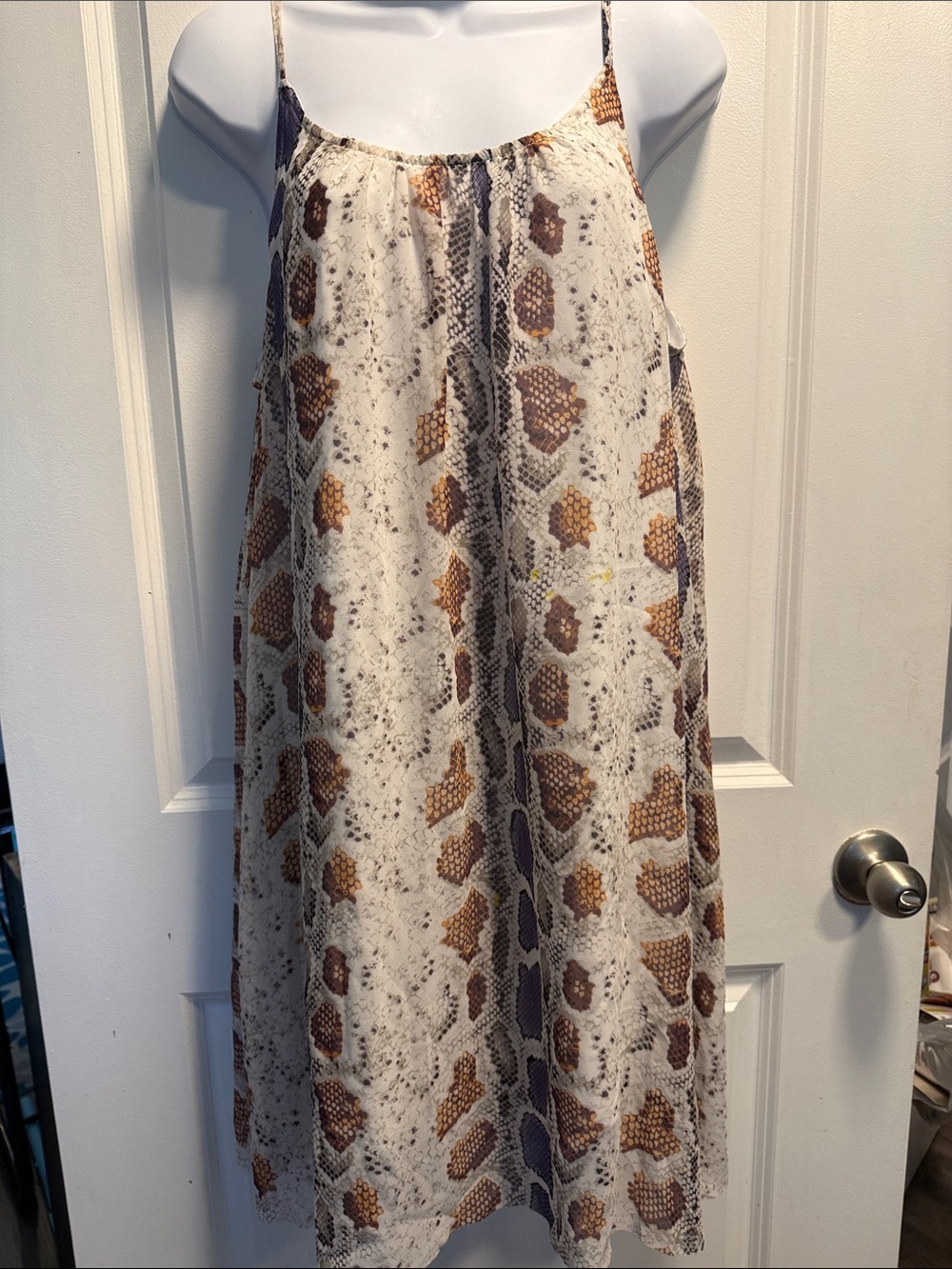 entro Cream Snake-Print Midi Dress with Brown and Gray Accents